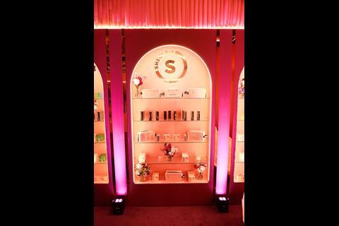 Interior of Shein pop-up, Oxford Street, showing Sheglam makeup on display